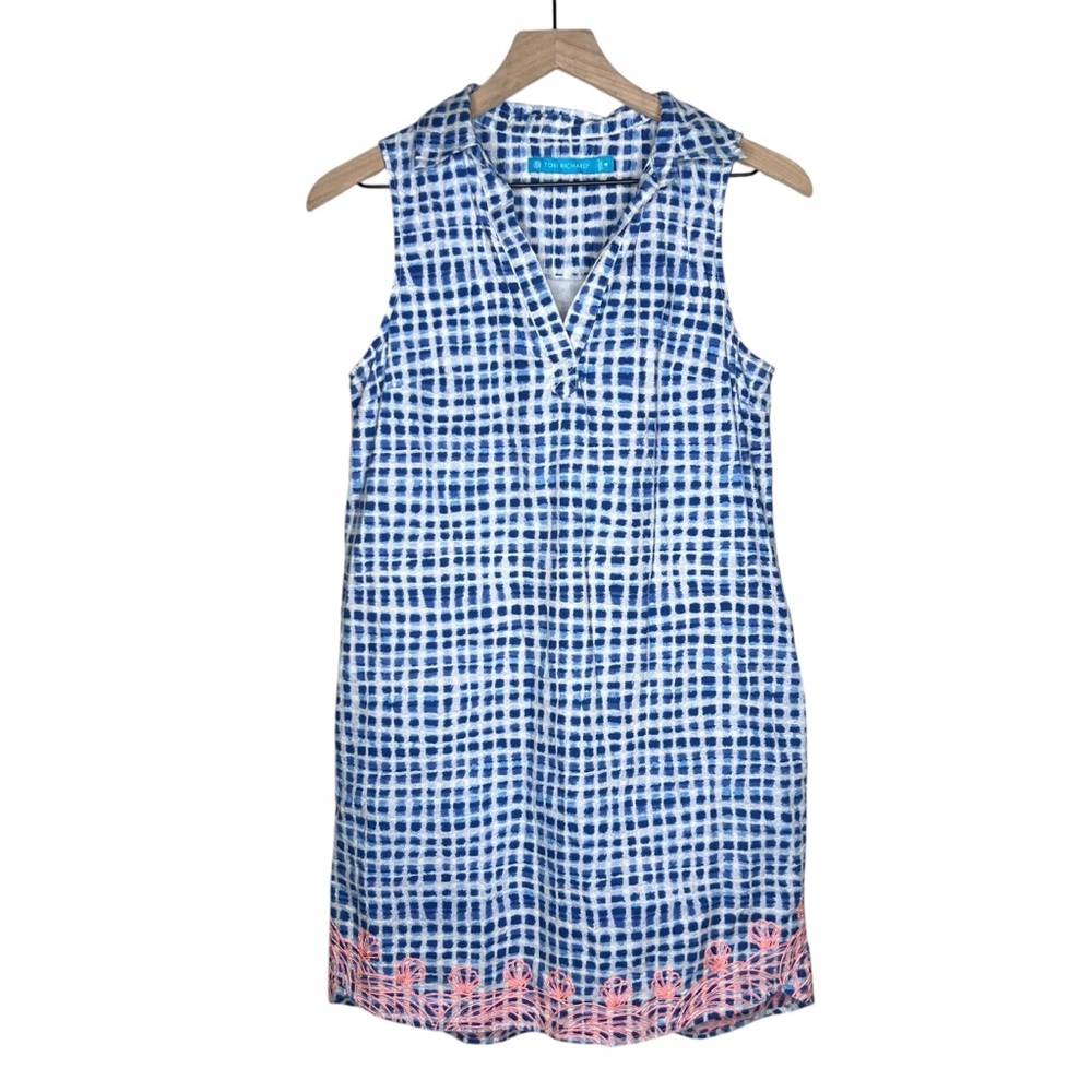 Tori Richard Size 4 Embroidered Cotton Collared Surplice Neck Sleeveless Dress